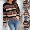 Ins Colorblock Striped Pullover Sweater Fashion Casual Long Sleeve Top Autumn And Winter Women's Clothing