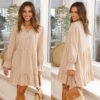 New Style Polka Dot Printing Long Sleeved Lantern Sleeve Loose Dress Women