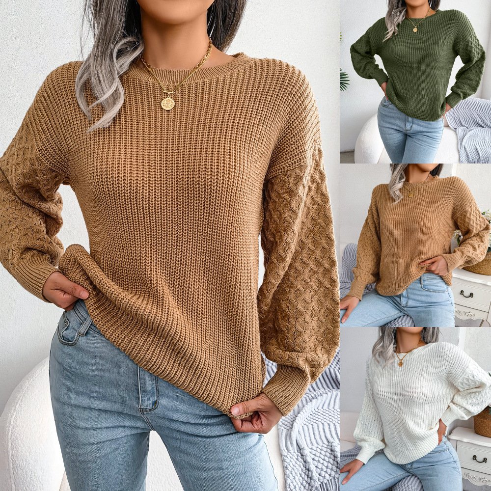 Autumn And Winter Casual Lantern Long Sleeve Knitted Sweater Women's Clothing