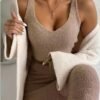 Womens Clothing Long Sleeve Crop Tank Top And Drawstring Shorts Pajama 3pcs Set