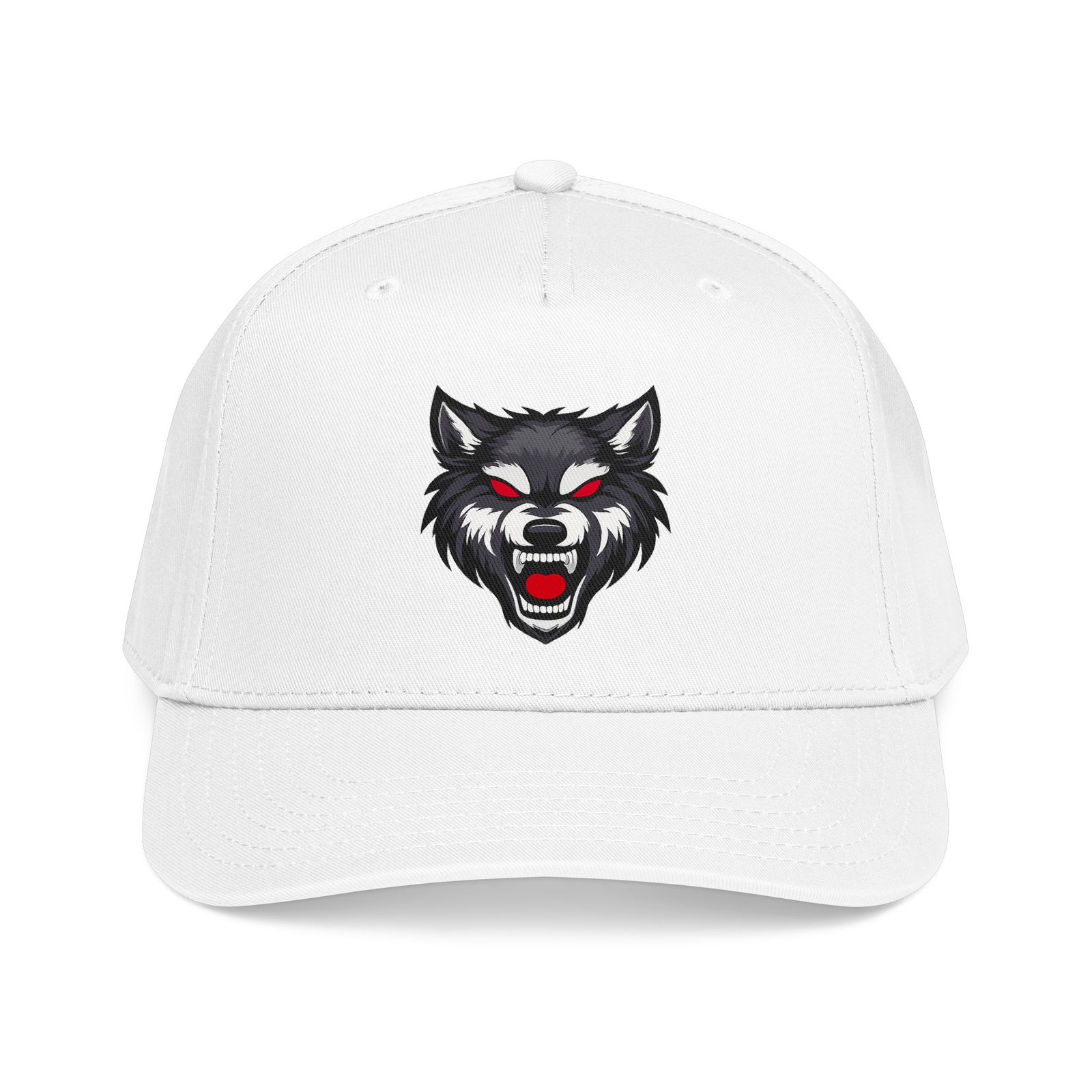 Wolf Head Baseball Cap — Fierce Red-Eyed Wolf Logo Cap