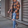 New Men's Plaid Fashionable Trench Coat