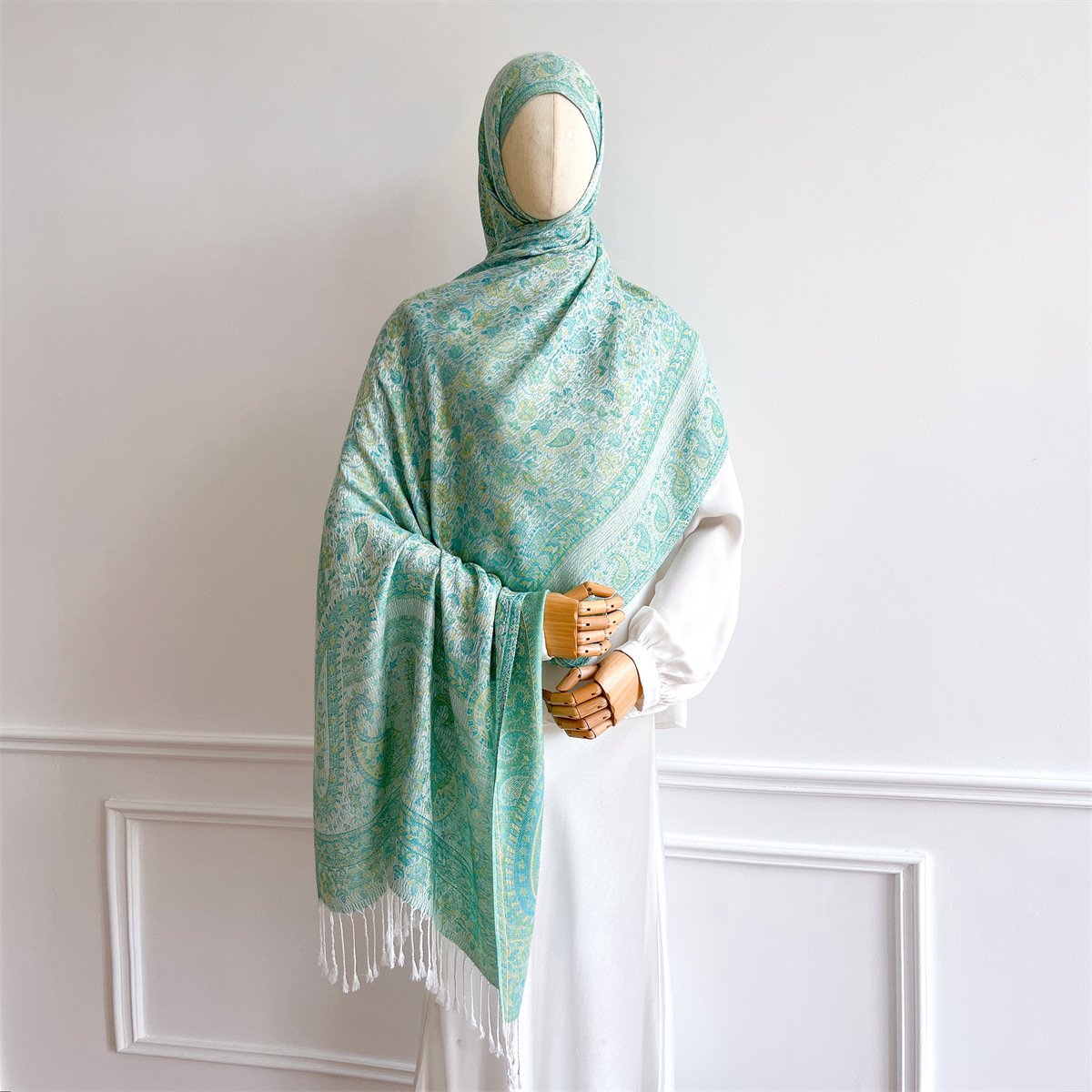 Vintage Cashew Jacquard Faux Cashmere Shawl Scarf For Women