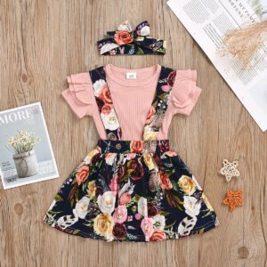 Children's Clothing Children's Summer Solid Color Pit strip Short-sleeved Top Suspender Skirt