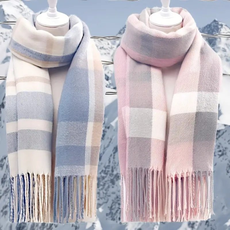 Couple Winter Scarf - Thick Warm Polyester Tassel Shawl Wrap, 180x70cm Unisex Scarves