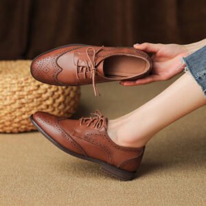 Womens British-style Lace-up Low-heeled Peep-toe Shoes