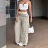 Panel-joined High-waist Straight-leg Wide-leg Pants With Pockets