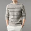 Mens Knitted Fleece-lined Thick Crew-neck Faux Mink Sweater