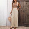 Womens Embroidered Patchwork Jumpsuit With Straps