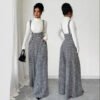 New European And American-style Elegant Houndstooth Buttoned Wide-leg Overalls For Women