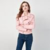 Women's Fashion Diagonal Zipper Slim Fit Washed Motorcycle Jacket