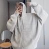 Light Gray Loose-Fit Hooded Zip-Up Sweater Jacket For Men