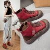 Retro Casual Womens High Top Leather Shoes That Add Height And Create A Slimming Look