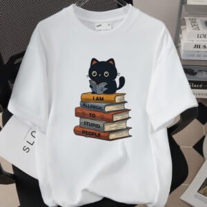 Cat-themed Creative Print T-shirt Simple And Trendy