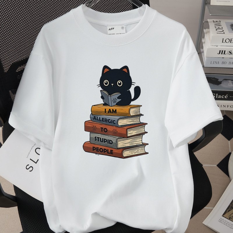 Cat-themed Creative Print T-shirt Simple And Trendy