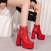 Womens European And American-style Square-toe Chunky-heel Ankle Boots