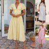 V-neck Short-sleeved Dress With Slim-waisted Design Summer Fashion