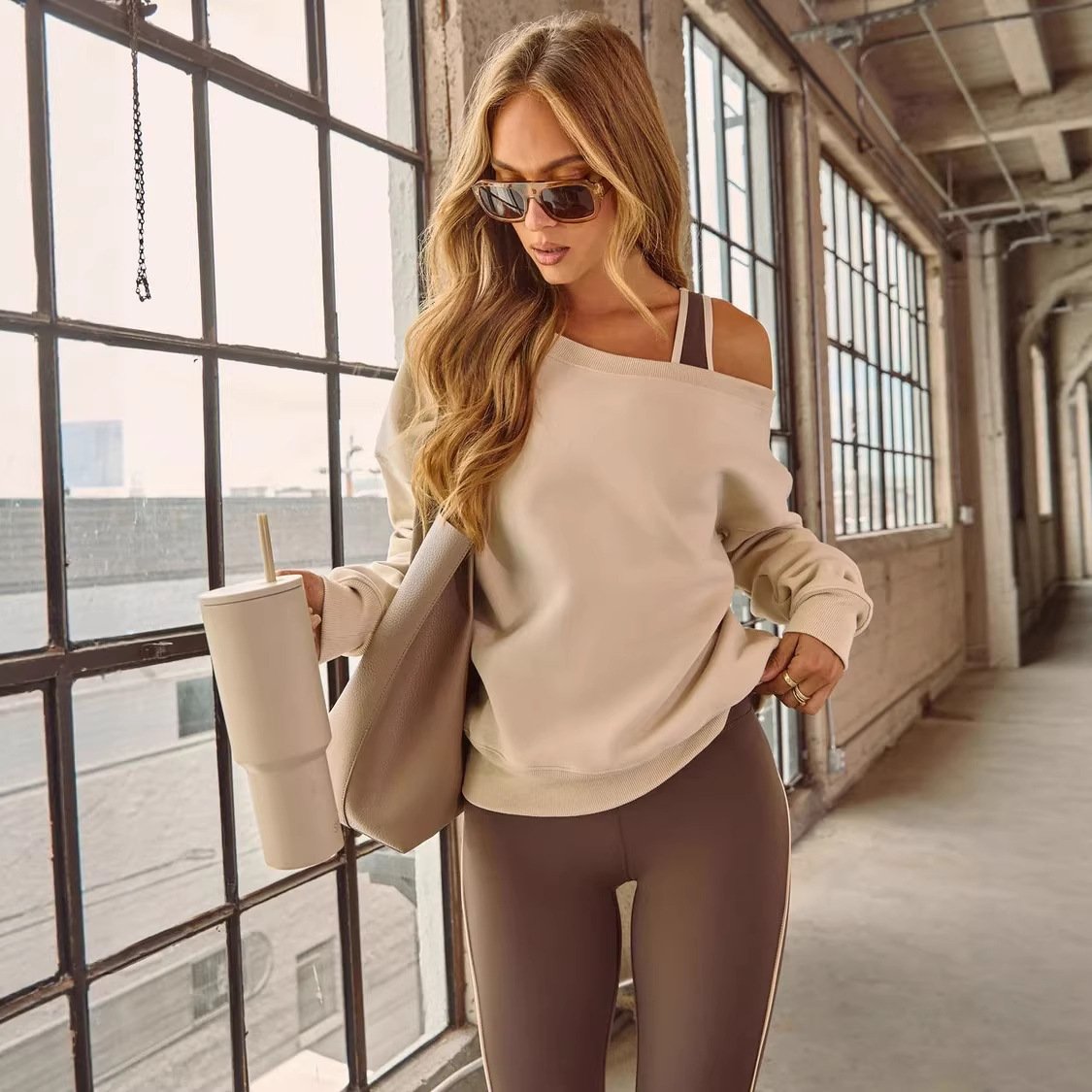 Big Round Neck Off-Shoulder Loose Sweatshirt Long-Sleeve Pullover Top For Women