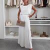 Round Neck Sleeveless Top Pleated Wide-leg Trousers Two-piece Set