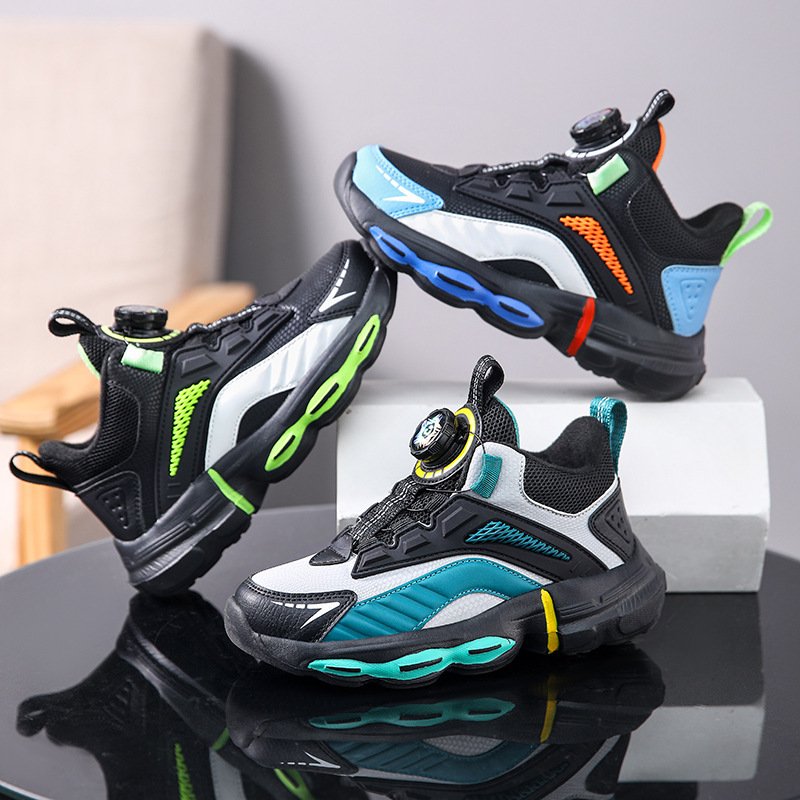 Autumn And Winter Non-slip Outdoor New Rotating Buckle Children's Waterproof Leather Basketball Shoes