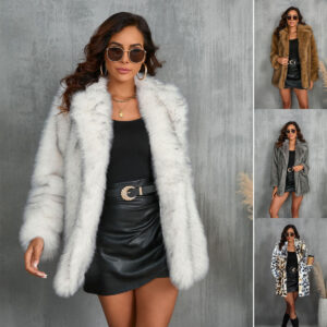 Winter Coat Warm Lapel Long Fluffy Faux Fur Coat Women Loose Long Sleeve Jacket Outerwear Clothing