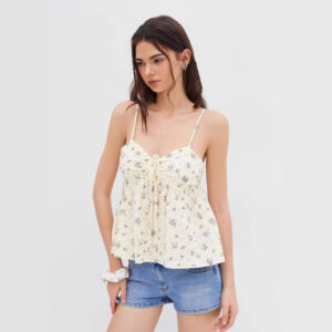 Fresh-style Top Floral-print Camisole Sweet And Versatile Spaghetti Strap