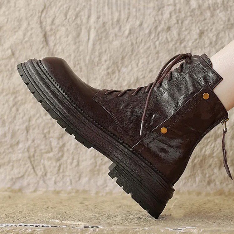 Womens Sheepskin Chunky-Soled Lace-Up Ankle Boots