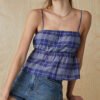 Striped Plaid Off-shoulder Sexy Ruffled Trendy Womens Camisole