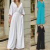 Women's Jumpsuit V-neck Solid Color Summer Trendy Fashion Short-sleeved Street Casual Jumpsuit Suit For Women Clothing
