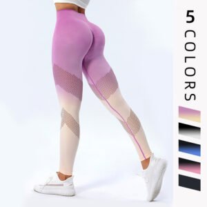 New High Waist Quick Dry Hollow Design Gradient Printed Yoga Pant