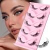 False Lashes Eyelashes 5 Pairs Extension Cluster, Clear Band Corner Foxy Winged Cat Eye 3D Strip Lashes,  Dramatic Cosmetic Makeup