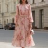 Waist-cinching Lace-up Elegant Chic Maxi Dress