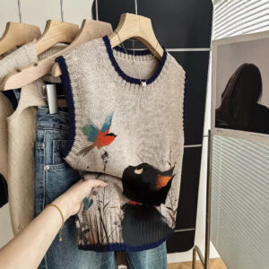 Sleeveless Vest For Women Early Spring Retro Color-block Knit