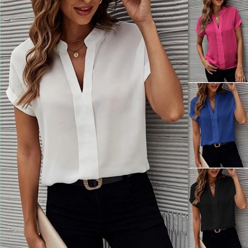 Short-sleeved V-neck Shirt Summer Casual