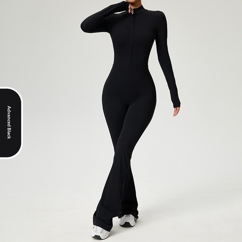 Zip-up Long-sleeve Yoga Bodysuit Fitness And Workout One-piece