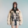 Retro Dirty Wash Doberman Pinscher Printing Lapel Cotton Coat