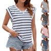 Fashion Stripe Print V-neck Short-sleeved T-Shirt or Tank Top