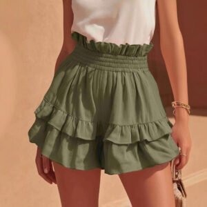 Fashionable Cinched Waist Ruffle Trim Casual Shorts