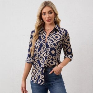 Womens Retro-Style Plus-Size Long-Sleeve Shirt