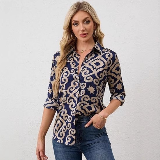 Womens Retro-Style Plus-Size Long-Sleeve Shirt