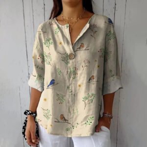 Womens Printed Long-sleeve Blouse
