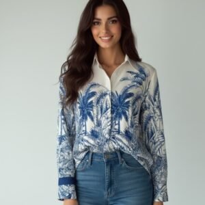 New Retro Casual Womens Loose Effortless Western-Style All-Match Long-Sleeve Shirt