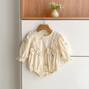 Baby Bodysuit With Long Sleeves Bow And Embroidery
