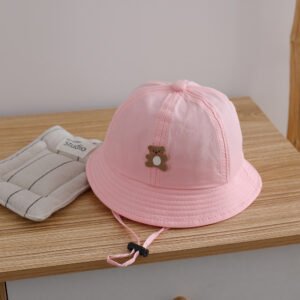 Summer Lightweight Candy-colored Children's Sun Hat With Drawstring, Embroidered Little Bear Pattern, Suitable For Both Boys And Girls, Versatile Sun Hat For Protection Against The Sun.