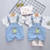 Summer Baby Cartoon Dinosaur Short Sleeve Denim Suspender Pants