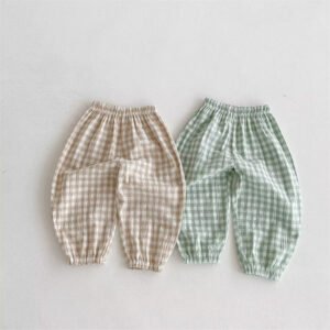 Ins Summer Children's Plaid Trousers Thin Linen Style