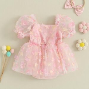 Baby Girl Short Puff-Sleeve Flower Romper