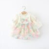 Colorful Petal Mesh Gauze Skirt Girls Bow-Knot Long-Sleeve Dress