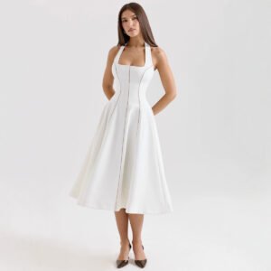 Backless Halter-neck Midi Dress For Women
