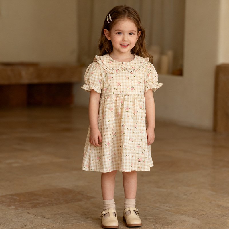 Summer Dress With A Doll Collar For Little Girls